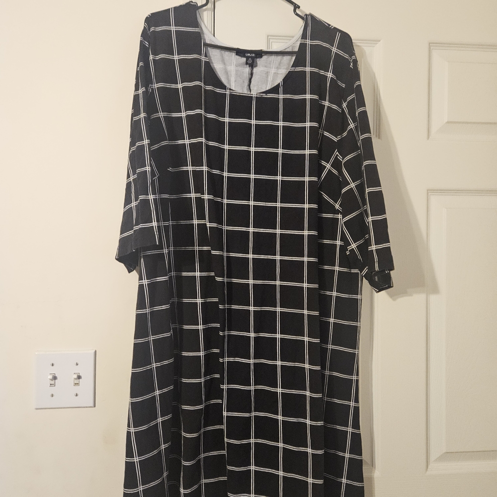 Ellos Black and White Grid Long Sleeve Dress